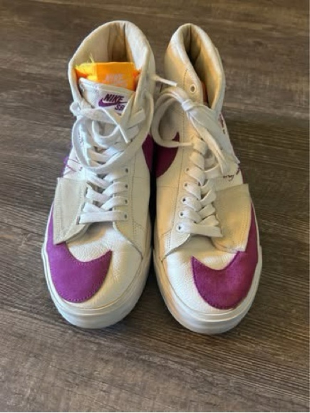 Mens High-Top Sneakers — White with Purple Swoosh size 11